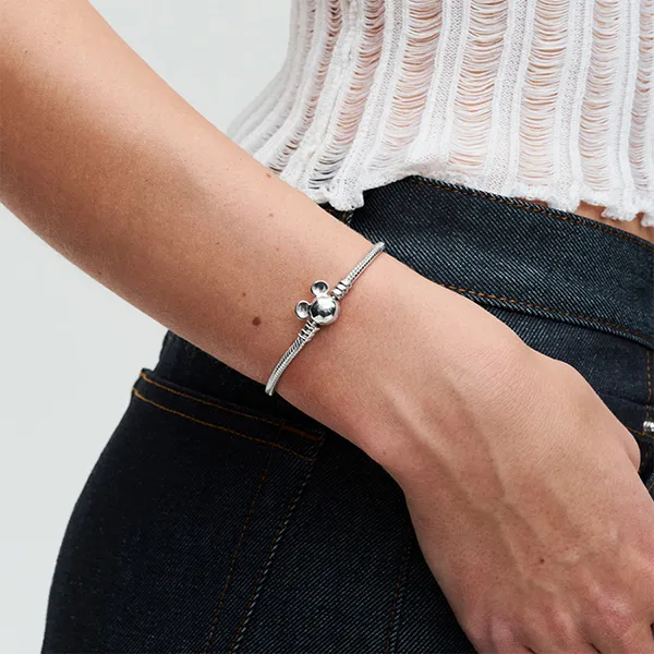 Vòng Đeo Tay Nữ Pandora Disney X Pandora Silver Ring Mickey Mouse Buckle Màu Bạc Size 19