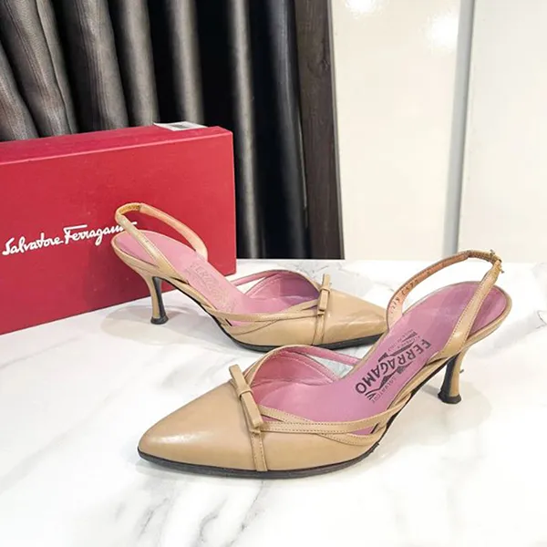 Giày Cao Gót Nữ Salvatore Ferragamo Pumps Shoes Beige Leather Màu Be Hồng Size 36.5 - Giày - Vua Hàng Hiệu