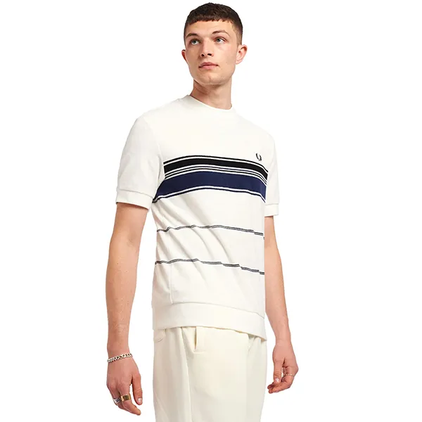 Áo Phông Nam Fred Perry Striped Towelling Tshirt Màu Trắng Size S