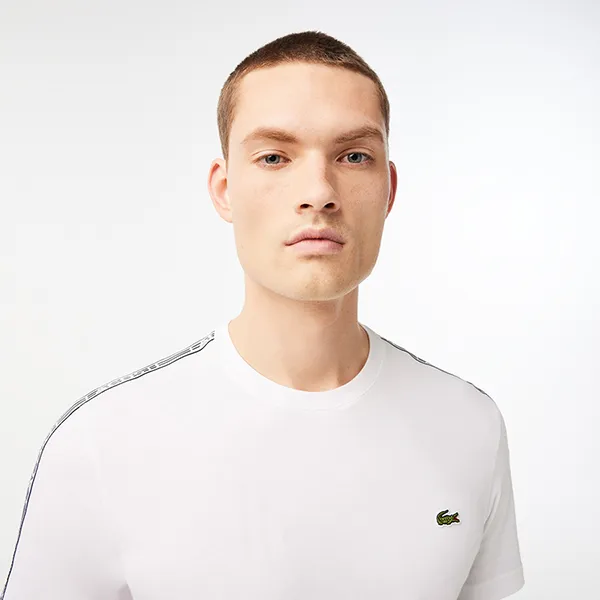Áo Phông Nam Lacoste Regular Fit Logo Stripe TH5071 - 001 Tshirt Màu Trắng Size 3