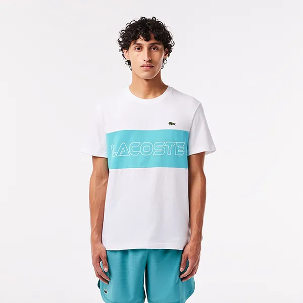 Áo Phông Nam Lacoste Men's Regular Fit Printed Colorblock T-Shirt TH1712 RI6 Màu Trắng Xanh Size 4
