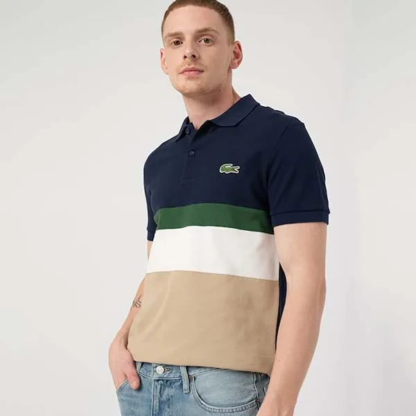 Áo Polo Lacoste Men's Regular Fit Colorblock Cotton Piqué PH1889 BW3 Màu Xanh Be Size 2