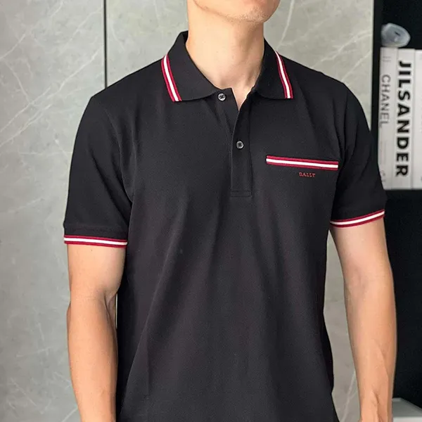 Áo Polo Nam Bally 603842 Viền Cổ Thêu Chữ Trên Túi Màu Đen Size XS - 1