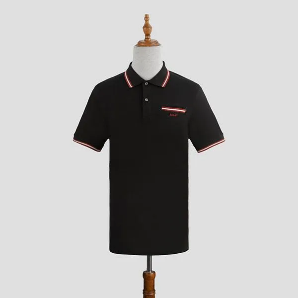 Áo Polo Nam Bally 603842 Viền Cổ Thêu Chữ Trên Túi Màu Đen Size XS - 3