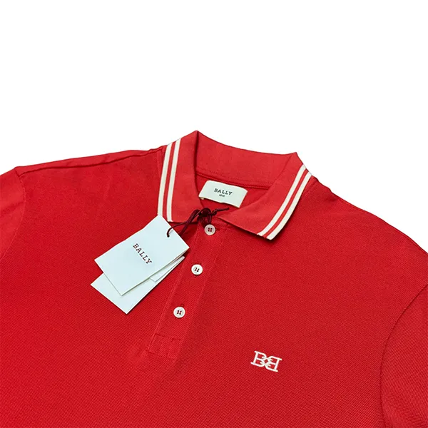 Áo Polo Nam Bally  Embroidered Logo Viền Cổ Trắng 603675 Màu Đỏ Cam Size XS - 3