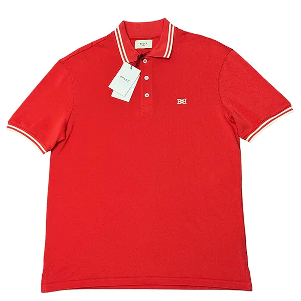 Áo Polo Nam Bally  Embroidered Logo Viền Cổ Trắng 603675 Màu Đỏ Cam Size XS - 2