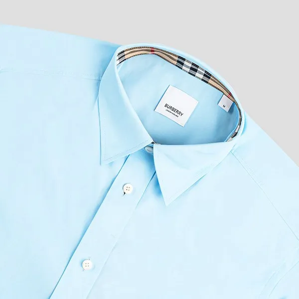 Áo Polo Nam Burberry Check Collar Piqué Shirt  8053022 Màu Xanh Nhạt Size S - 4