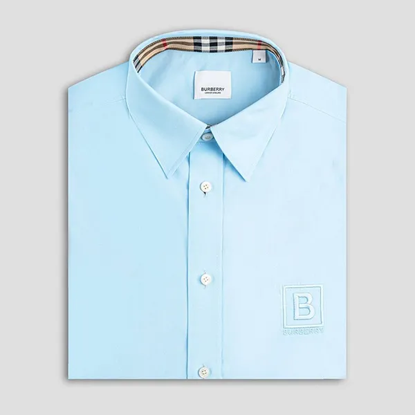 Áo Polo Nam Burberry Check Collar Piqué Shirt  8053022 Màu Xanh Nhạt Size S - 1