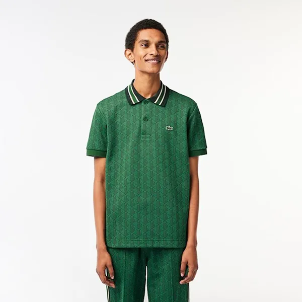 Áo Polo Nam Lacoste Classic Fit Contrast Collar Monogram Green DH1417 Màu Xanh Lá Size 4