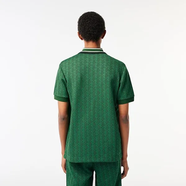 Áo Polo Nam Lacoste Classic Fit Contrast Collar Monogram Green DH1417 Màu Xanh Lá Size 4