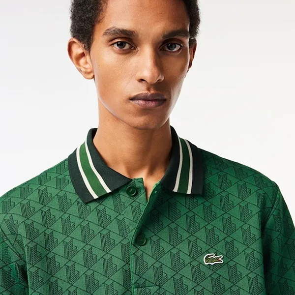 Áo Polo Nam Lacoste Classic Fit Contrast Collar Monogram Green DH1417 Màu Xanh Lá Size 4