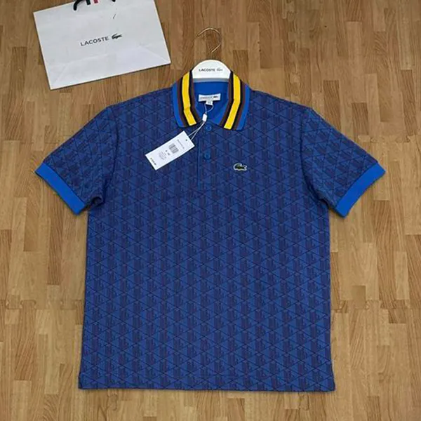 Áo Polo Nam Lacoste Classic Fit Contrast Collar Monogram Màu Xanh Blue Size 3 - 1