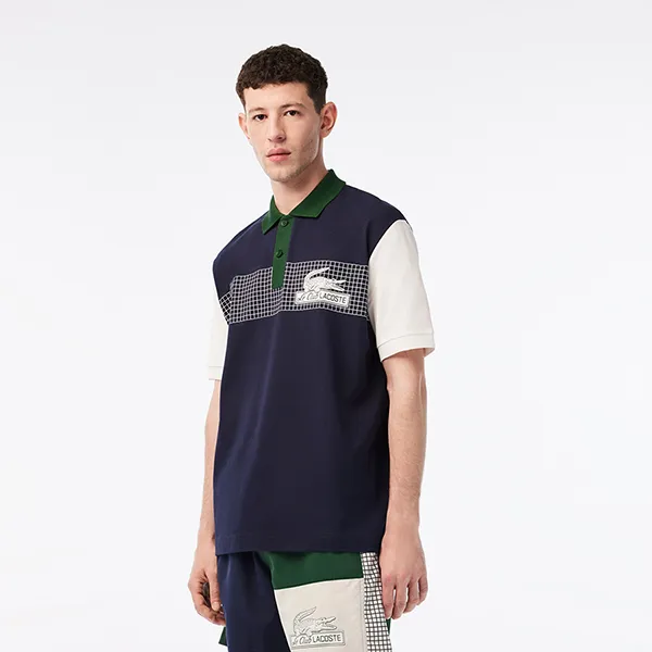 Áo Polo Nam Lacoste Men's Loose Fit Organic Cotton Shirt PH7822 E3L Màu Xanh Trắng - 3