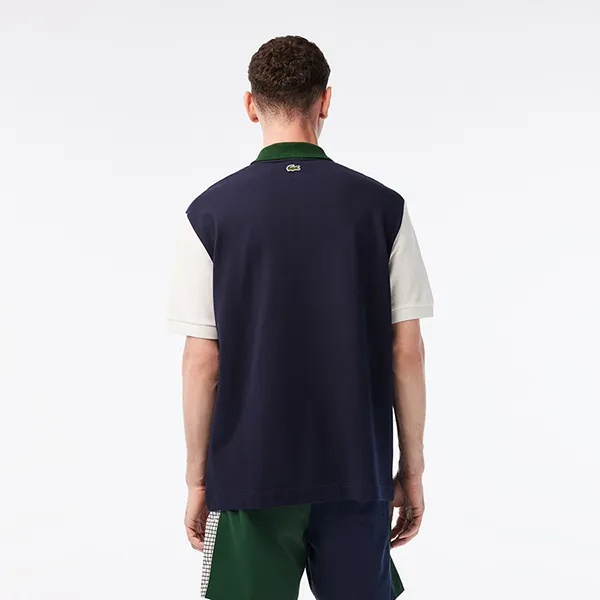 Áo Polo Nam Lacoste Men's Loose Fit Organic Cotton Shirt PH7822 E3L Màu Xanh Trắng - 4