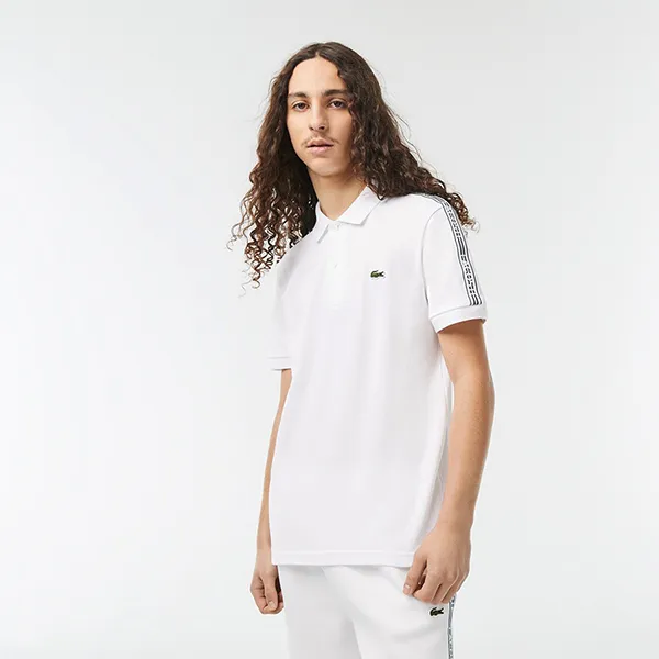 Áo Polo Nam Lacoste Men's Regular Fit Logo Stripe Stretch Cotton PH5075 001 Màu Trắng Size 2 - 1