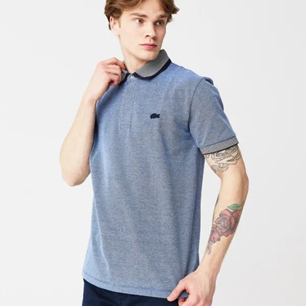Áo Polo Nam Lacoste Men's Regular Fit Striped Finishes Cotton PH1924-VMI Màu Ghi Xám Size 2