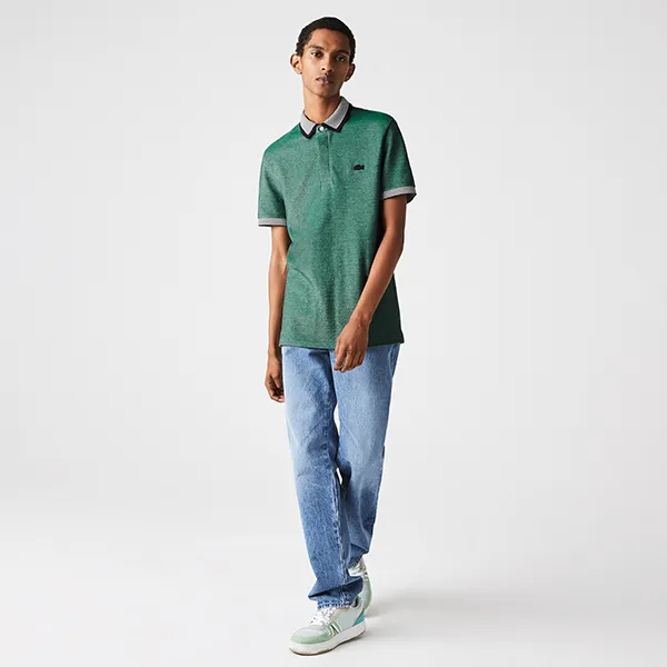 Áo Polo Nam Lacoste Regular Fit Striped Finishes Cotton PH1924 GU6 Màu Xanh Rêu Size 2 - 1