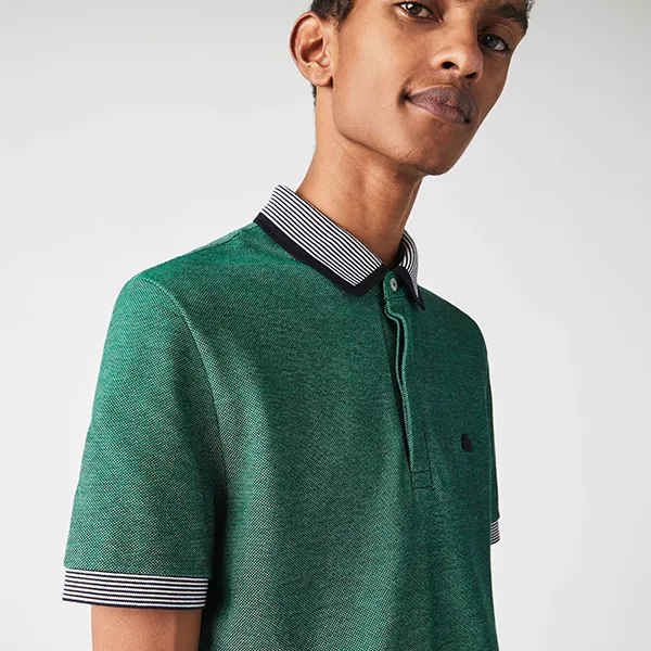 Áo Polo Nam Lacoste Regular Fit Striped Finishes Cotton PH1924 GU6 Màu Xanh Rêu Size 2 - 3