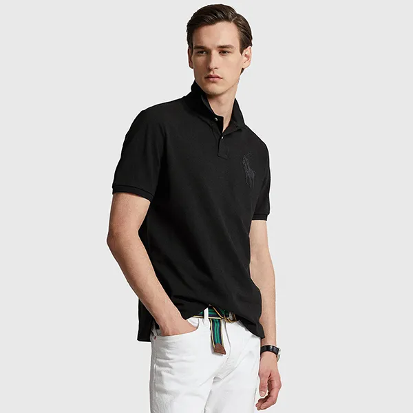 Áo Polo Nam Ralph Lauren Classic Fit Leather-Pony Mesh 220001 - BLK Màu Đen Size M - Thời trang - Vua Hàng Hiệu