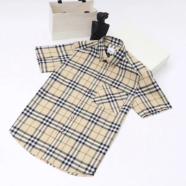 Áo Sơ Mi Cộc Tay Nam Burberry Soft Fawn Ip Check 8073408 Màu Vàng Kẻ Đen Size M