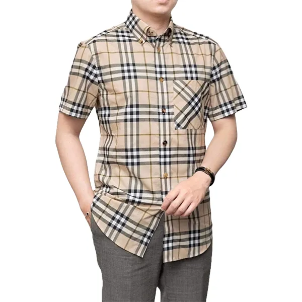 Áo Sơ Mi Cộc Tay Nam Burberry Soft Fawn Ip Check 8073408 Màu Vàng Kẻ Đen Size M