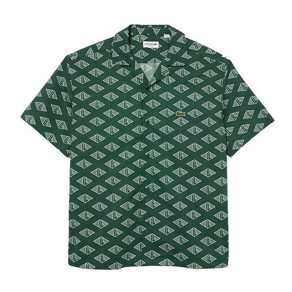 Áo Sơ Mi Cộc Tay Nam Lacoste Men's Short Sleeve Monogram Shirt CH7882-51 Màu Xanh Green Size 38 - 1