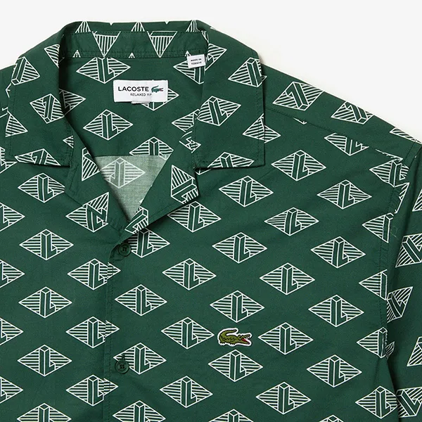 Áo Sơ Mi Cộc Tay Nam Lacoste Men's Short Sleeve Monogram Shirt CH7882-51 Màu Xanh Green Size 38 - 4