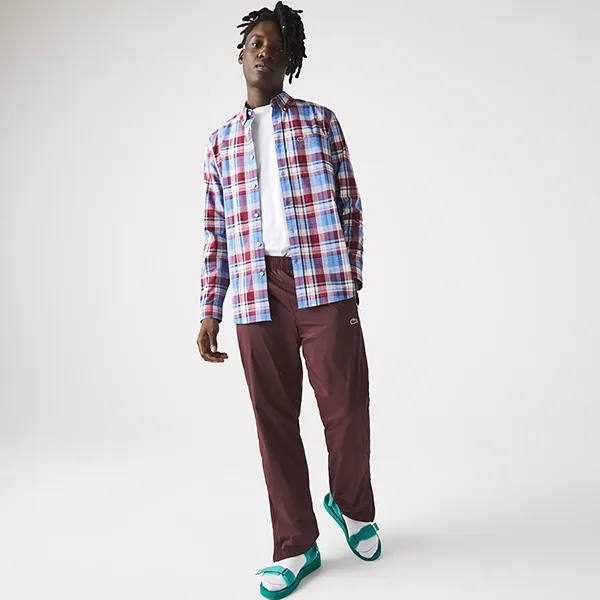 Áo Sơ Mi Dài Tay Nam Lacoste Men's Checked Stretch Cotton Shirt CH9041-52G Kẻ Caro Xanh Đỏ Size 38