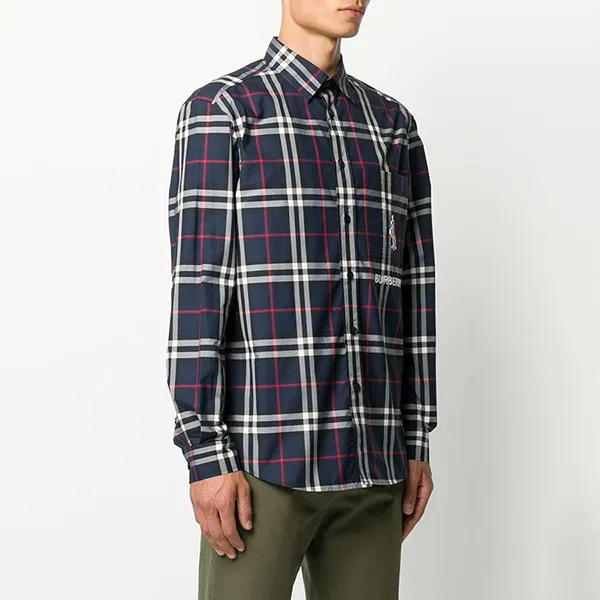 Áo Sơ Mi Nam Burberry Unicorn Patch Check Shirt In Navy IP Check 8073492 Màu Xanh Navy Size XS - 3