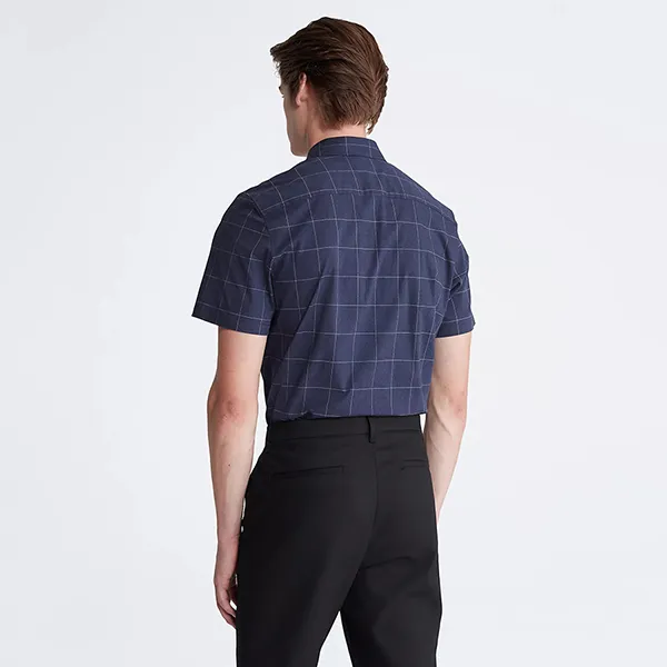 Áo Sơ Mi Nam Calvin Klein CK Men's Slim Fit Tonal Windowpane Short Sleeve Màu Xanh Navy Size XS - 4