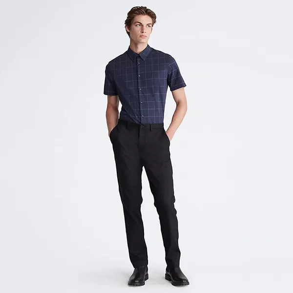 Áo Sơ Mi Nam Calvin Klein CK Men's Slim Fit Tonal Windowpane Short Sleeve Màu Xanh Navy Size S - Thời trang - Vua Hàng Hiệu