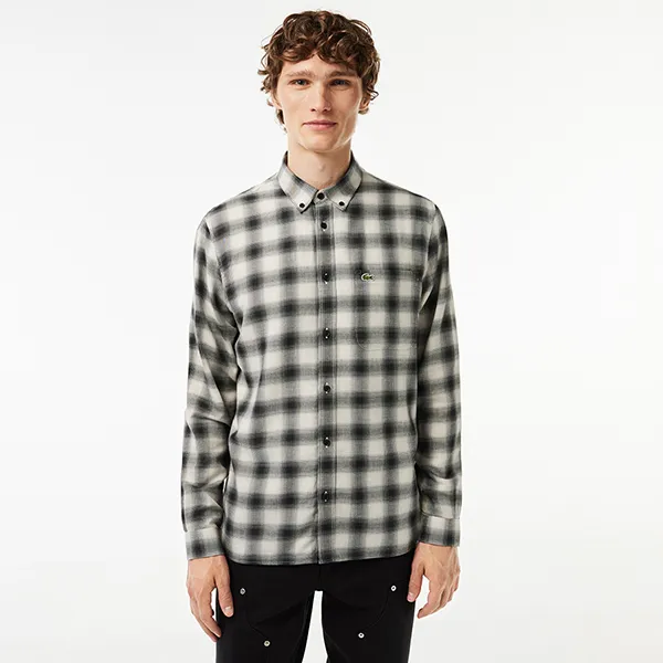 Áo Sơ Mi Nam Lacoste Blend Checked Flannel Shirt CH1868 - KBR Màu Đen Trắng Size 38 - 1