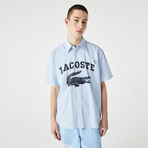 Áo Sơ Mi Unisex Lacoste Heritage Striped Poplin Chemisette CH2787-51 Kẻ Xanh Size XS