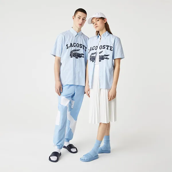 Áo Sơ Mi Unisex Lacoste Heritage Striped Poplin Chemisette CH2787-51 Kẻ Xanh Size XS