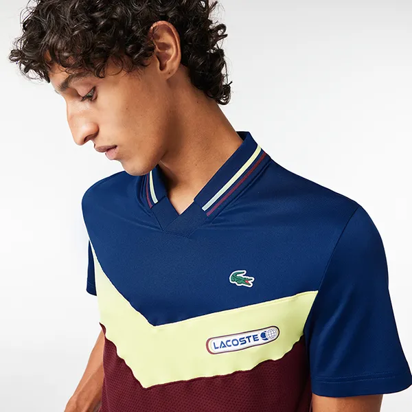 Áo Thun Nam Lacoste Slim Fit Tennis Seamless Effect T-Shirt DH1099.IZF Màu Xanh/Đỏ Size 3 - 3