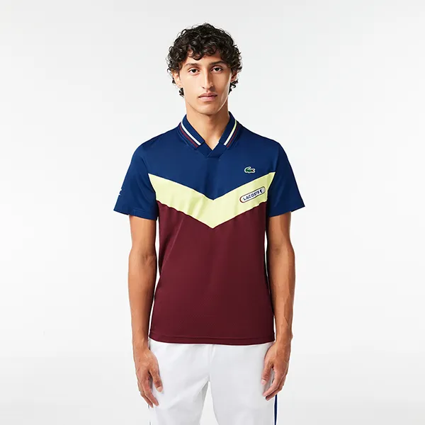 Áo Thun Nam Lacoste Slim Fit Tennis Seamless Effect T-Shirt DH1099.IZF Màu Xanh/Đỏ Size 3 - 1