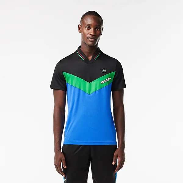 Áo Thun Nam Lacoste Slim Fit Tennis Seamless Effect T-Shirt DH1099.MIU Màu Xanh/Đen Size 3 - 1