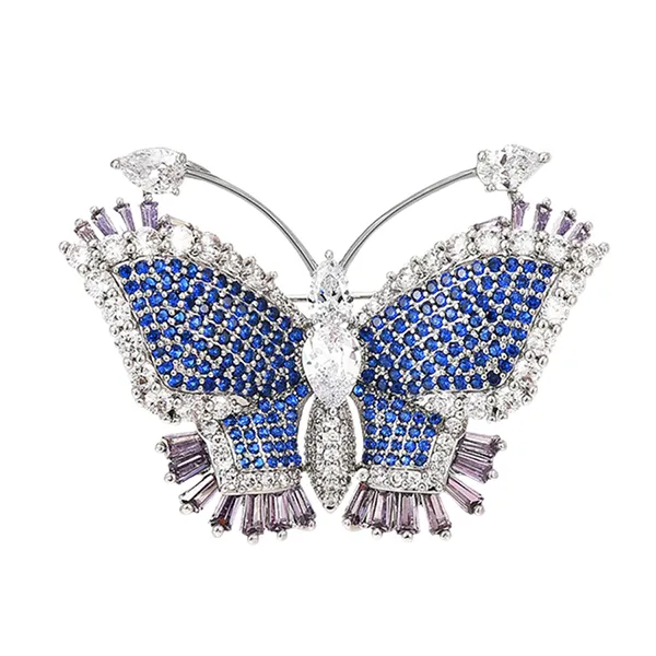 Cài Áo Nữ Meri Blue Stone Butterfly BR702 Màu Bạc Xanh