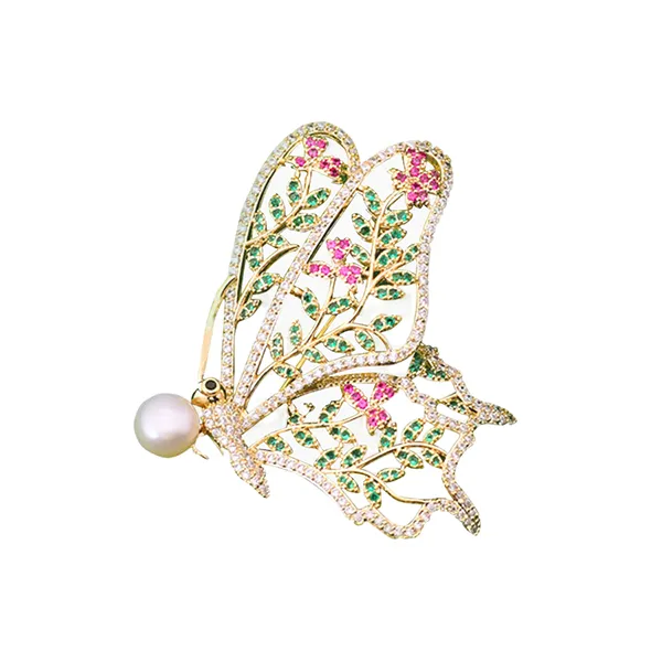 Cài Áo Nữ Meri Floral Butterfly BR730 Màu Vàng Gold