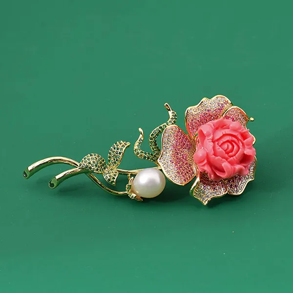 Cài Áo Nữ Meri Pink Flower BR731 Màu Vàng/Hồng