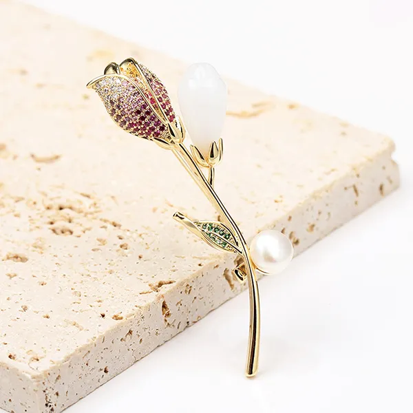 Cài Áo Nữ Meri Rosebud & Pearl BR740 Màu Vàng/Hồng