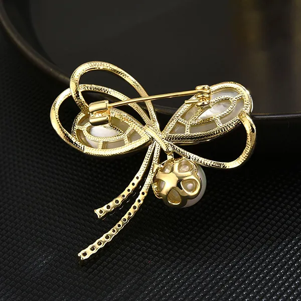 Cài Áo Nữ Meri Stylized Dragonfly BR719 Màu Vàng/Trắng