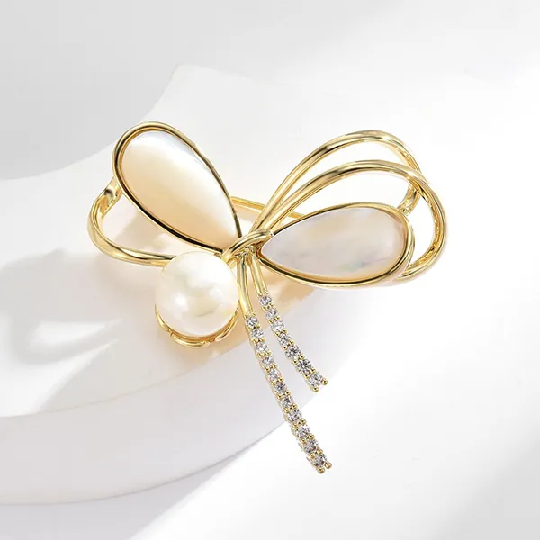 Cài Áo Nữ Meri Stylized Dragonfly BR719 Màu Vàng/Trắng