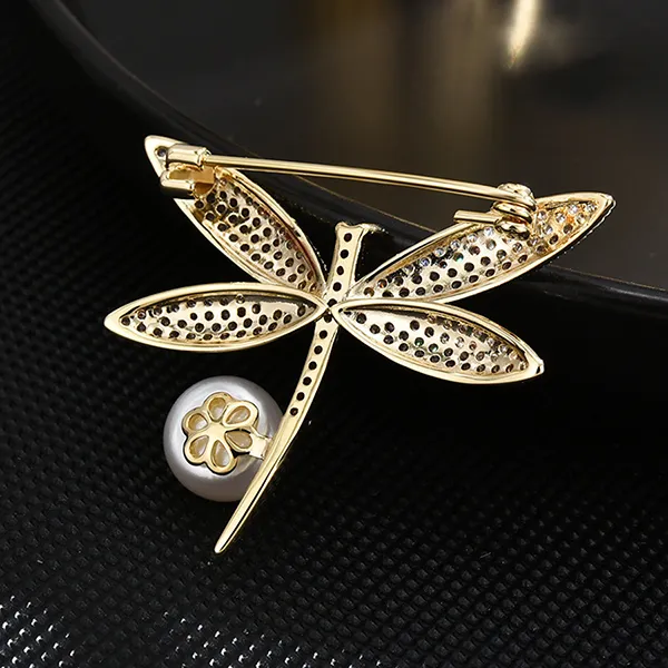 Cài Áo Nữ Meri Vintage Dragonfly BR715 Màu Vàng/Trắng