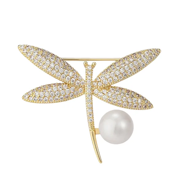 Cài Áo Nữ Meri Vintage Dragonfly BR715 Màu Vàng/Trắng