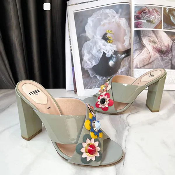 Dép Cao Gót Nữ Fendi Pre Loved Light Blue Flowerland Patent Leather Slip On Heels Màu Xanh Size 36 - Dép - Vua Hàng Hiệu