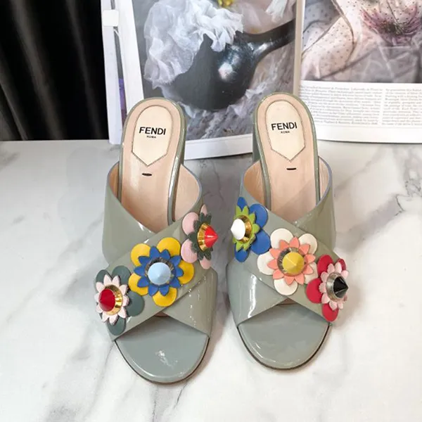Dép Cao Gót Nữ Fendi Pre Loved Light Blue Flowerland Patent Leather Slip On Heels Màu Xanh Size 36 - Dép - Vua Hàng Hiệu