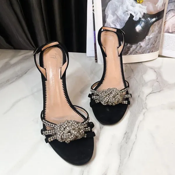 Dép Cao Gót Nữ Guiseppe Zanotti Heeled Sandal Black Màu Đen Be Size 37.5 - Dép - Vua Hàng Hiệu