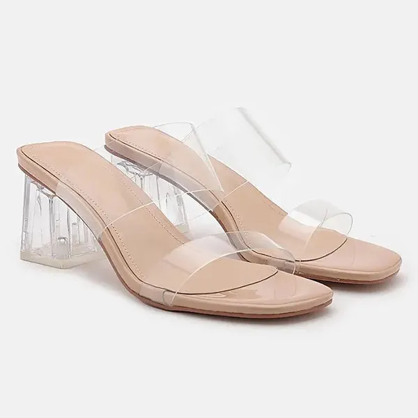 Dép Cao Gót Nữ Pazzion Alexandra Neutral Clear Strap Heels 01625510AL34 Màu Be Size 38 - Dép - Vua Hàng Hiệu