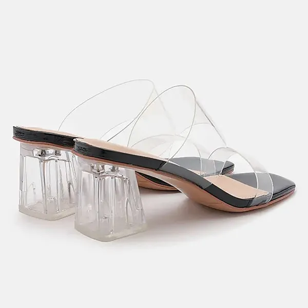 Dép Cao Gót Nữ Pazzion Alexandra Neutral Clear Strap Heels 01625510BK34 Màu Đen - Dép - Vua Hàng Hiệu